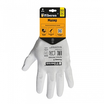Перчатки "МАЛЯР: точные работы", полиэстер, полиуретановое покрытие, в и/у, 8(M), белые, Fiberon