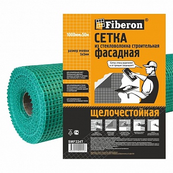 Сетка фасадная, стекловолокно, 1*50 м, ячейка 5*5, зеленая, Fiberon