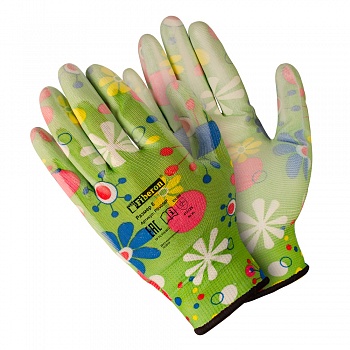 PSV058P Перчатки «Для садовых работ», полиэстеровые, полиуретановое покрытие, разноцветные, микс цветов, в и/у, 8(М), Fiberon