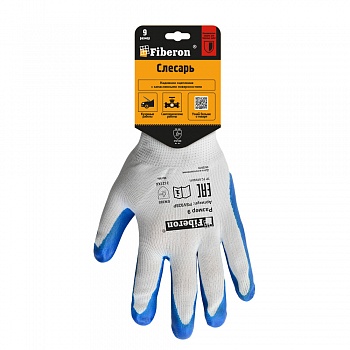 Перчатки "СЛЕСАРЬ: антискользящие", полиэстер, нитриловое покрытие, в и/у, 9(L), Fiberon