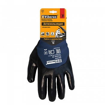 Перчатки "Антискользящие плюс", полиэстер, нитриловое покрытие, в и/у, 10(XL), Fiberon