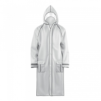 Прочный дождевик-плащ EVA, белый со светоотражающими кантом и полосами, на кнопках, прозрачный капюшон, с карманами, 130 мк, Nadzor