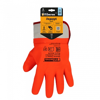 Перчатки "ЛЕДОРУБ ЭКСПЕРТ: стойкость к загрязнениям, манжета-крага" хлопок+флис, ПВХ покрытие, в и/у, 11(XXL), Fiberon