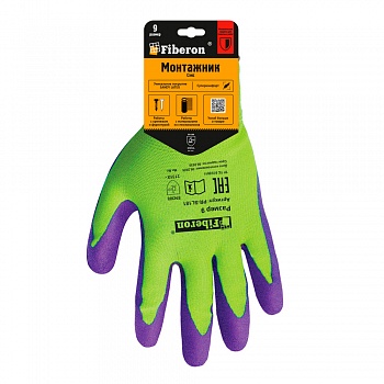 Перчатки "МОНТАЖНИК СЭНС: суперкомфортные", полиэстер, покрытие Sandy Latex, в и/у, 9(L), Fiberon