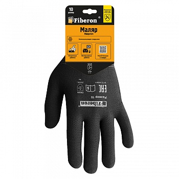 Перчатки "МАЛЯР МИКРОТАЧ: сборочные работы", полиэстер, ПВХ-точка покрытие, в и/у, 10(ХL), черные, Fiberon