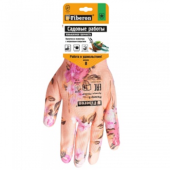 Перчатки «Садовые работы», полиэстер, нитриловое покрытие, разноцв, микс 5 цветов, в и/у, 8(М), Fiberon