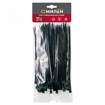 Нейлоновые хомуты для стяжки Милен, чёрные, 3,6*150 мм, 100 шт
