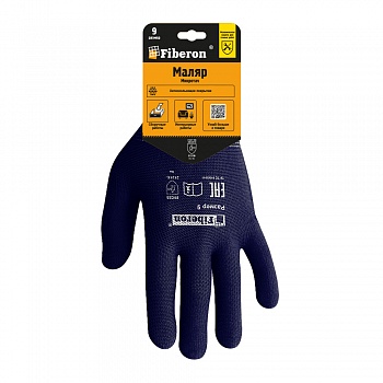 Перчатки "МАЛЯР МИКРОТАЧ: сборочные работы", полиэстер, ПВХ-точка покрытие, в и/у, 9(L), темно-синие, Fiberon