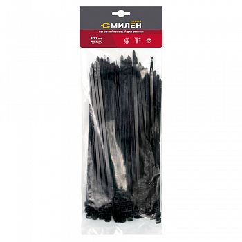 Нейлоновые хомуты для стяжки Милен, чёрные, 4,8*200 мм, 100 шт
