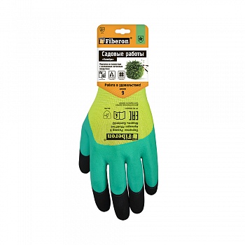 Перчатки «Садовые работы», полиэстер, вспененное латексное покрытие с усилением на пальцах, в и/у, 9(L), Fiberon